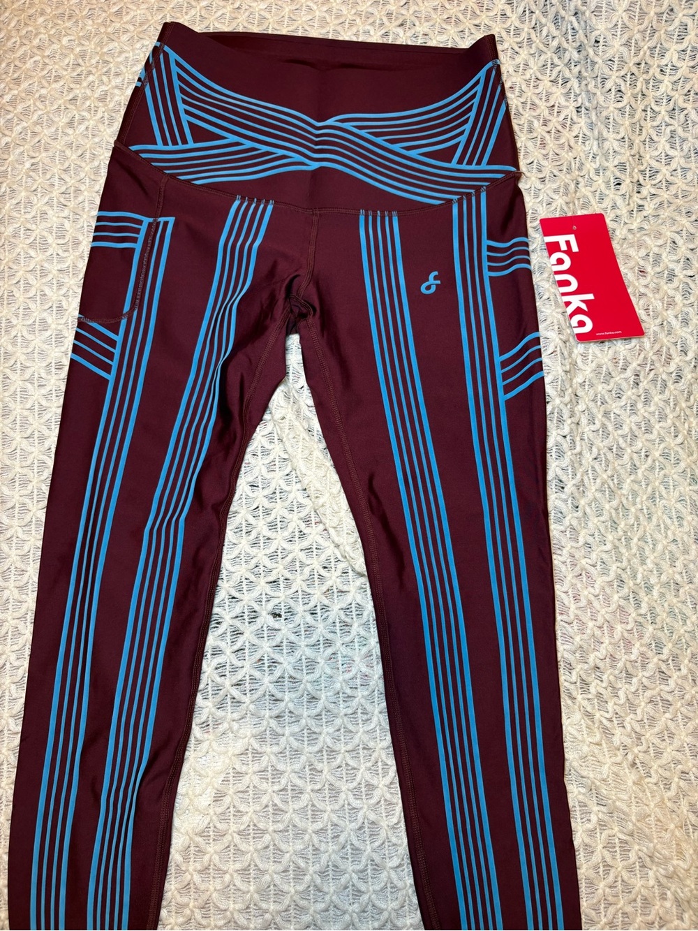 Maroon Leggings with Blue Stripe